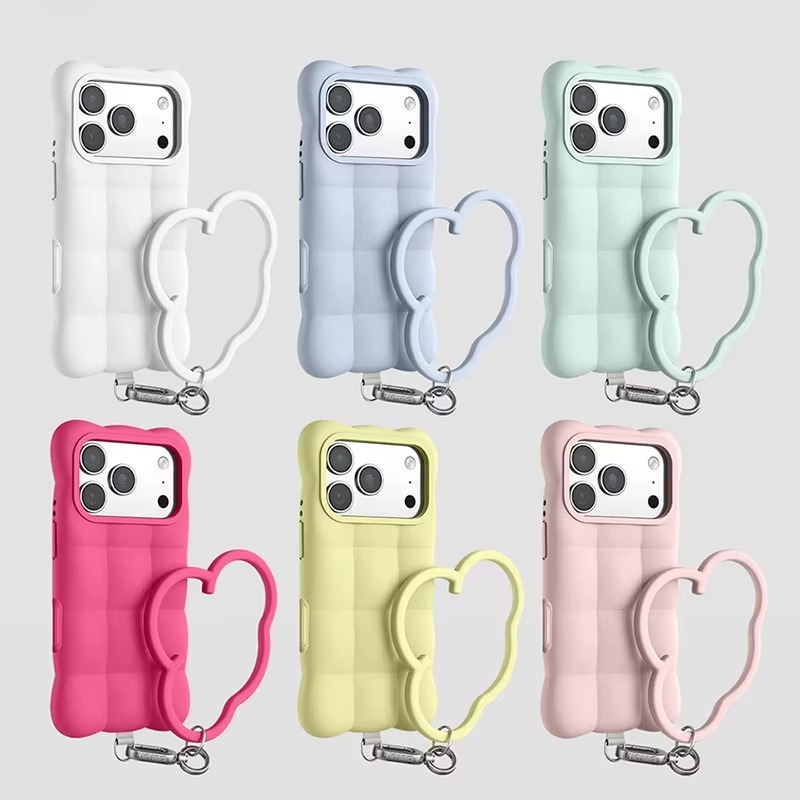Phone Accessories Charms - クリエイティブで可愛らしい3D雲模様の格子柄iPhoneケース。iPhone 18 Pro Max、17 Pro、16、15、14、13 Pro