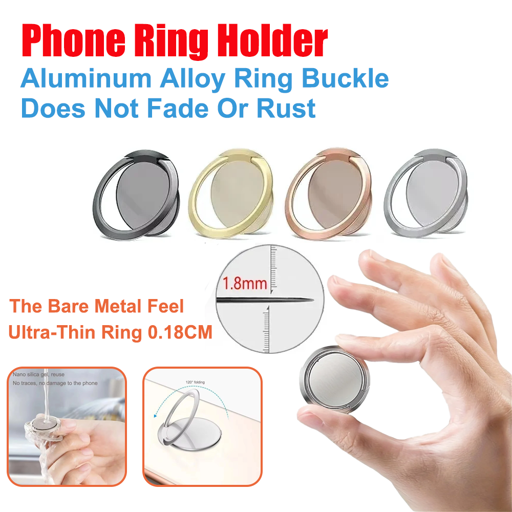 Phone Accessories Holder Car - 超薄型メタルリングホルダー スタンド 携帯電話用 360度回転 ° 回転式折りたたみキックスタンド